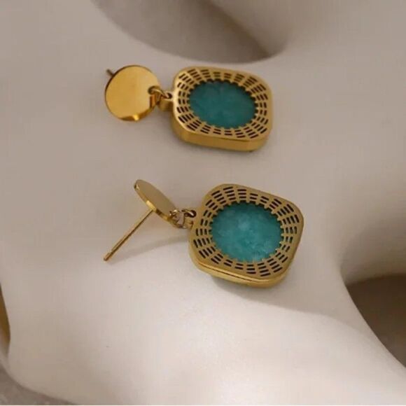 ⭐️New 18k gold plated natural stone dangle earrings - Picture 7 of 11